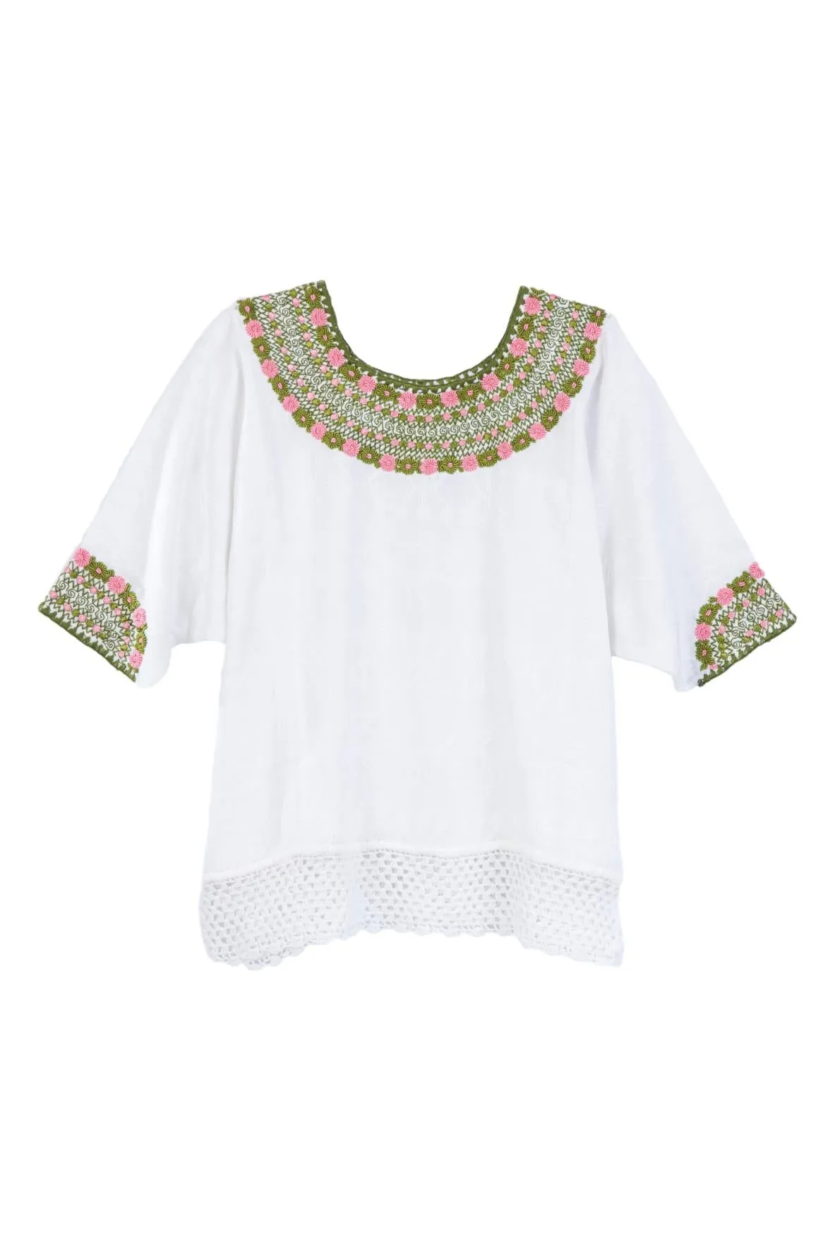 Leonore Guatemalan Blouse - Pink and Green