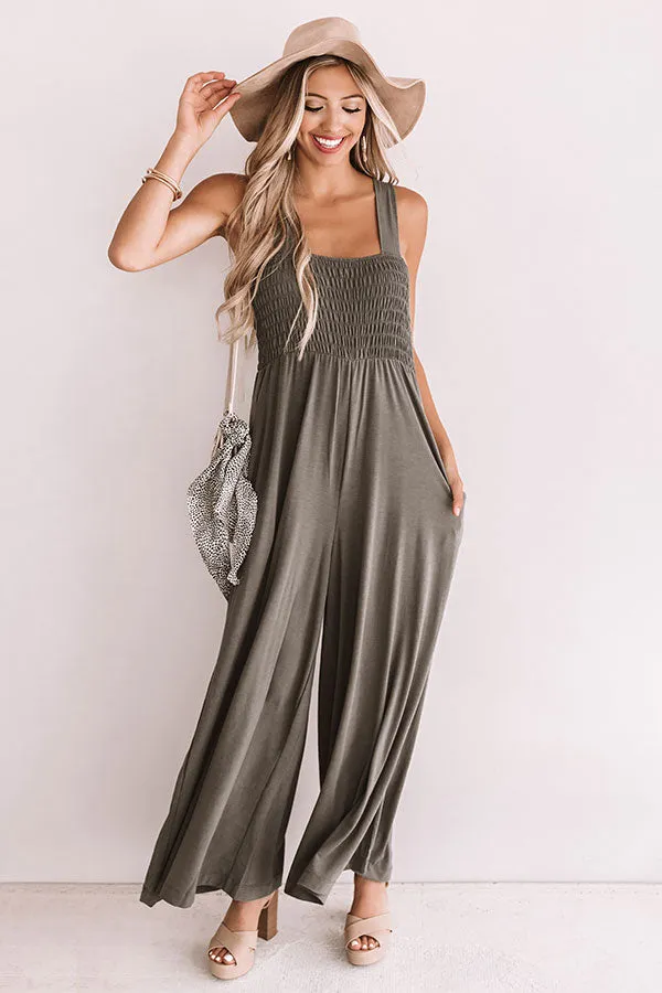 Light And Breezy Smocked Jumpsuit In Olive