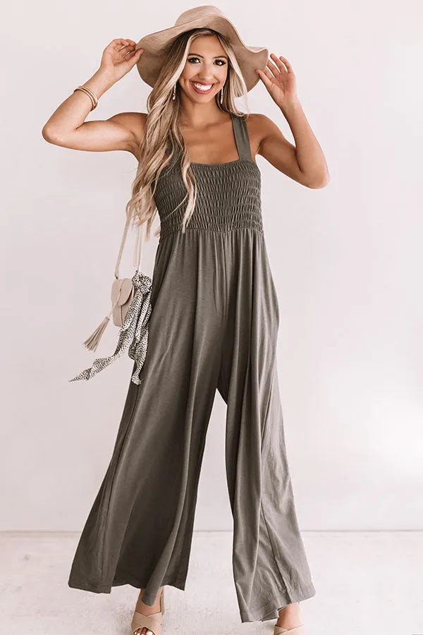 Light And Breezy Smocked Jumpsuit In Olive