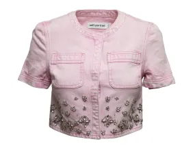 Light Pink Self-Portrait Embellished Short Sleeve Jacket Size US 2