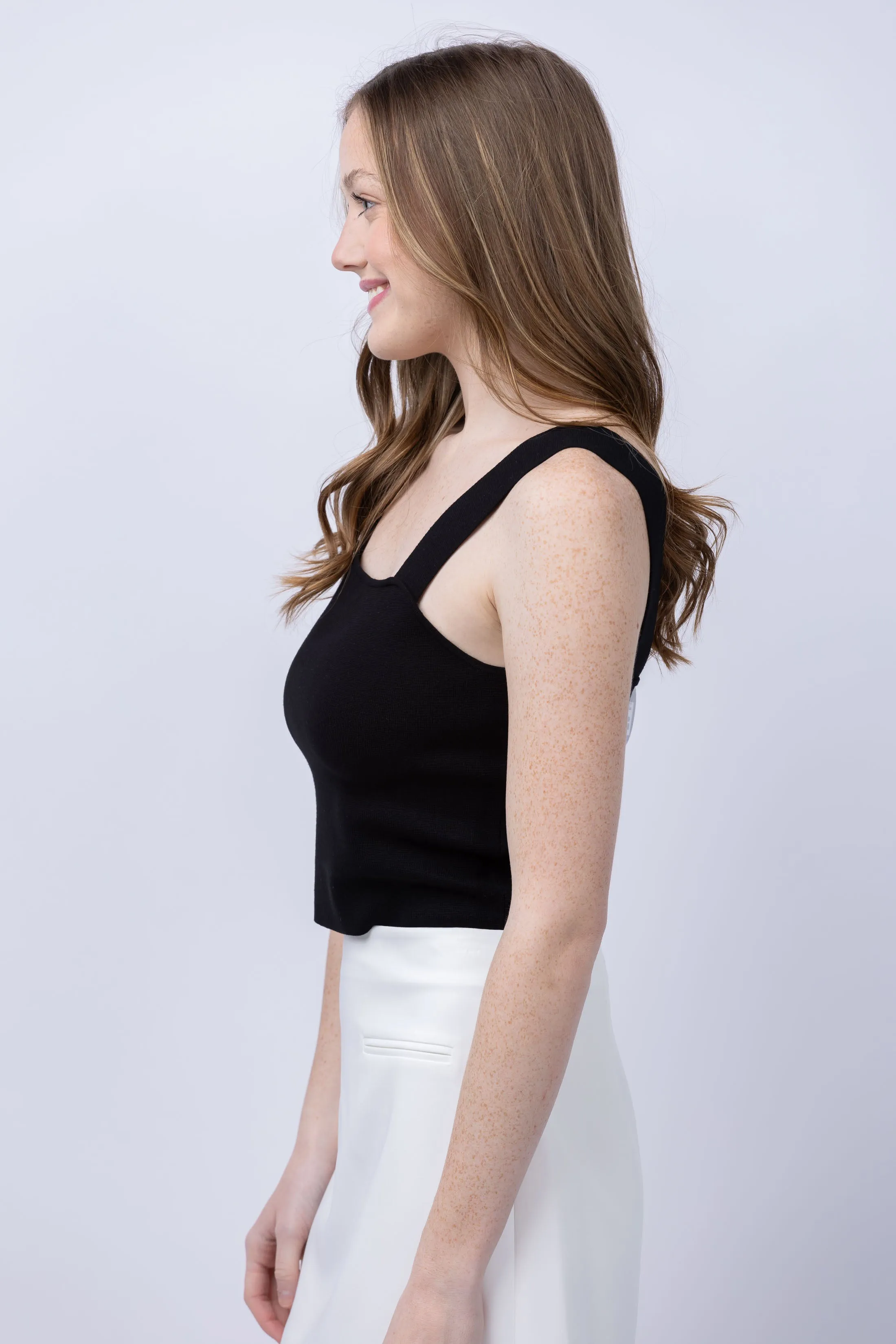 Lilla P  Fine Gauge Stretch Knit Cropped Tank in Black