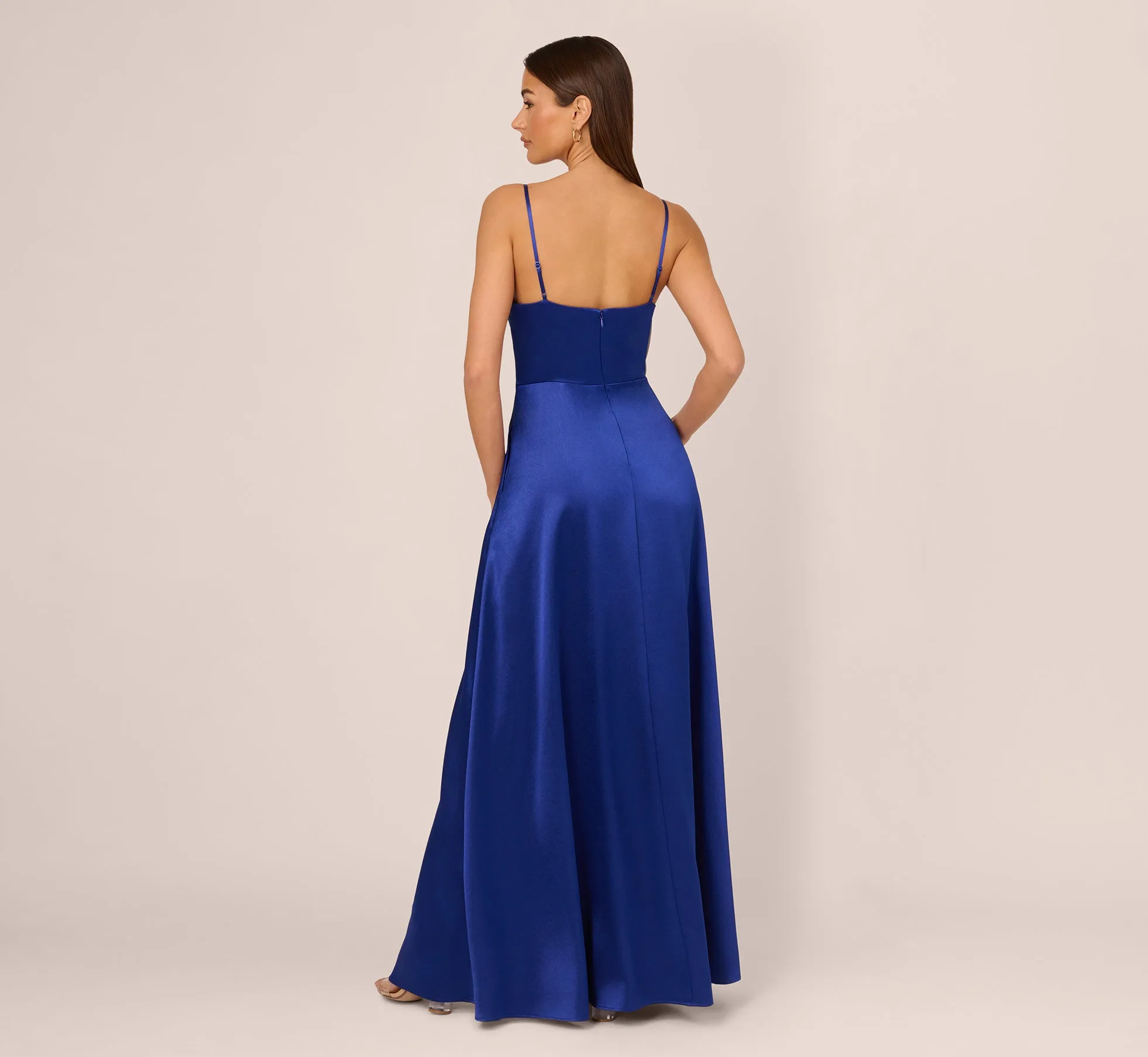 Liquid Satin Gown With Corset Bodice In Royal Sapphire