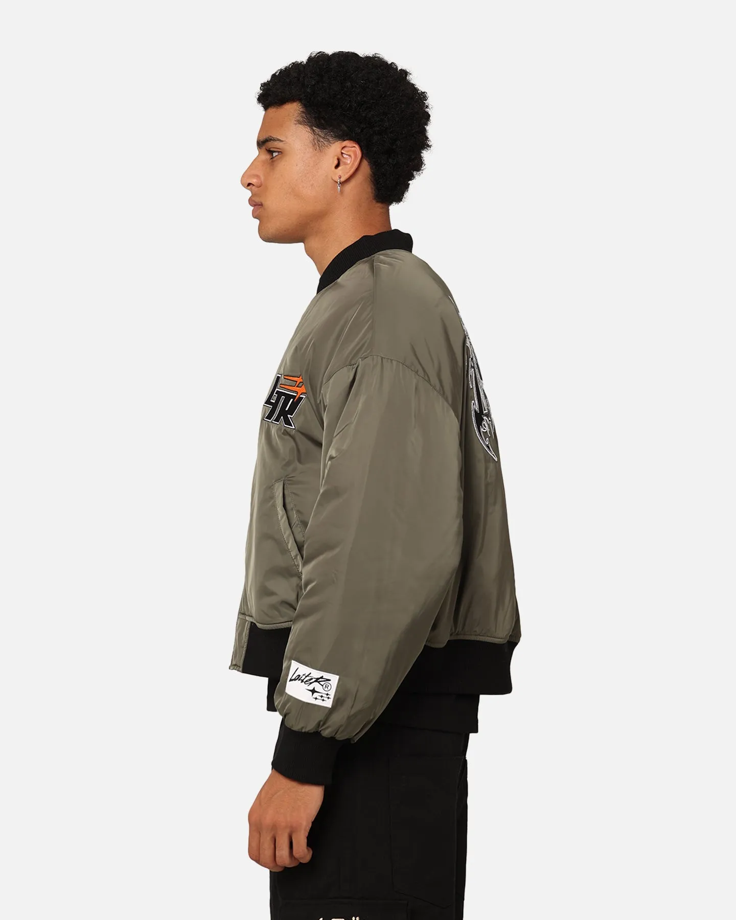 Loiter Shadow Cropped Bomber Jacket Khaki