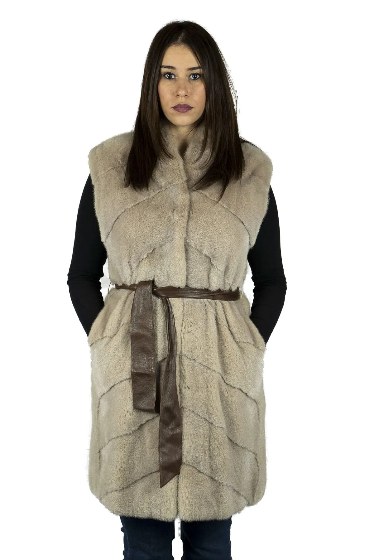 Long vest in mink Beige