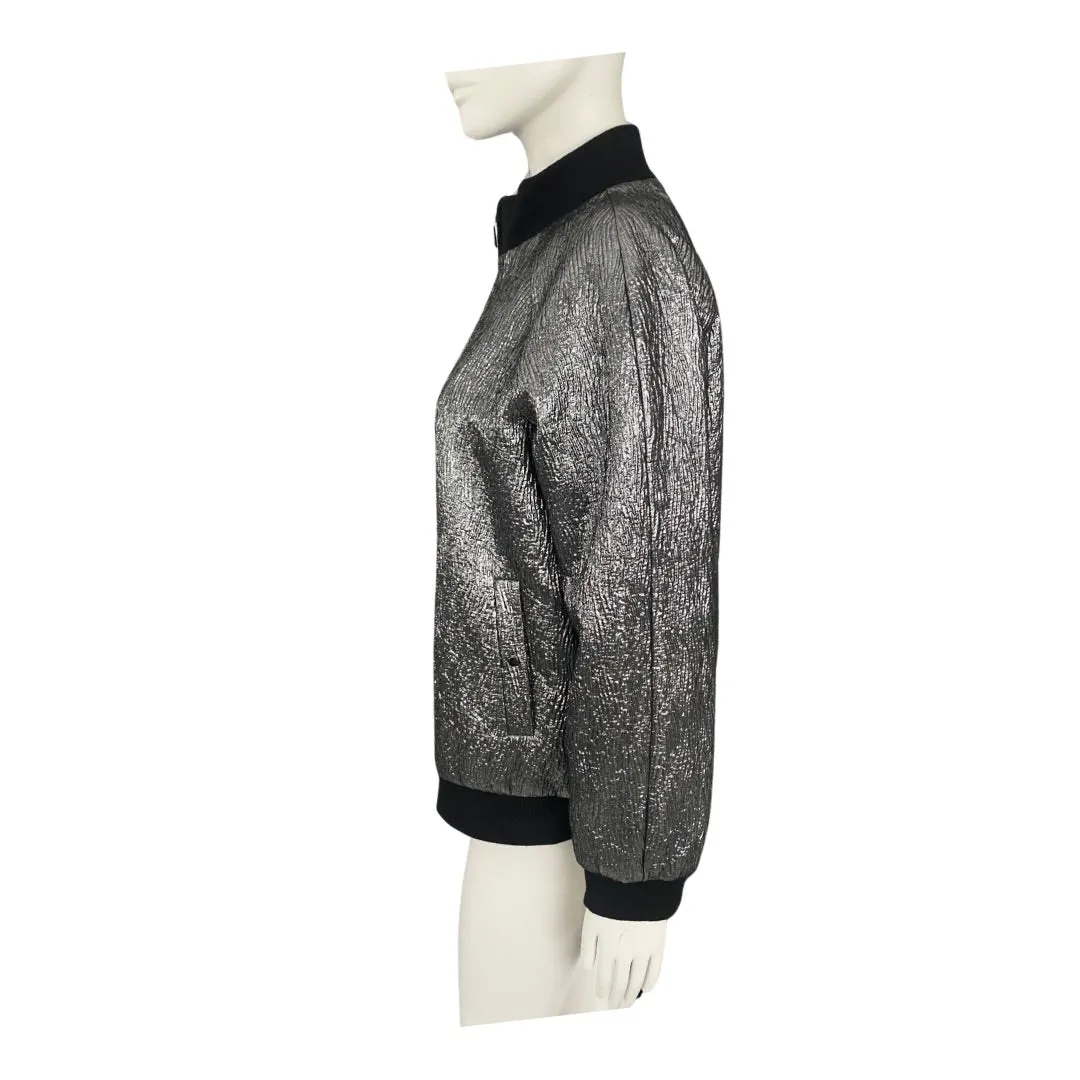 Lurex Oversized Bomber Jacket Metallic Grey SIZE 8