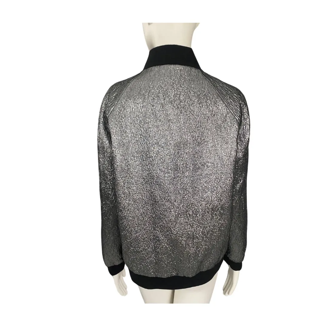 Lurex Oversized Bomber Jacket Metallic Grey SIZE 8