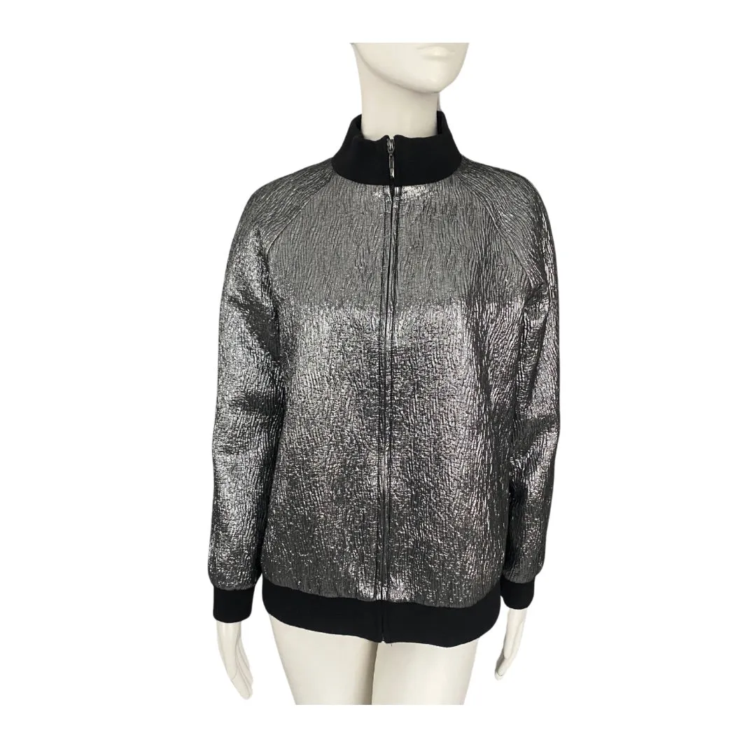 Lurex Oversized Bomber Jacket Metallic Grey SIZE 8