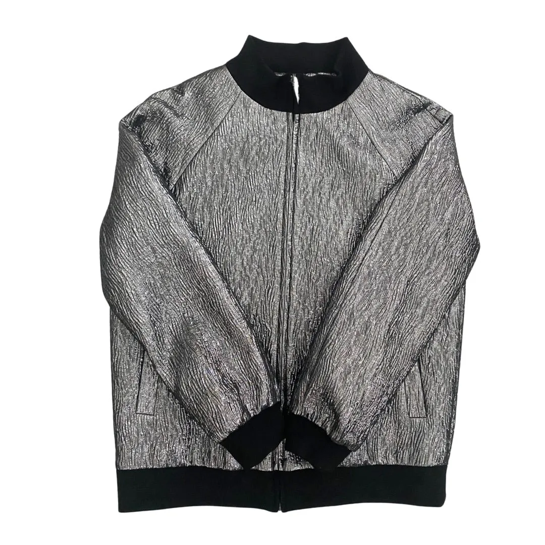 Lurex Oversized Bomber Jacket Metallic Grey SIZE 8