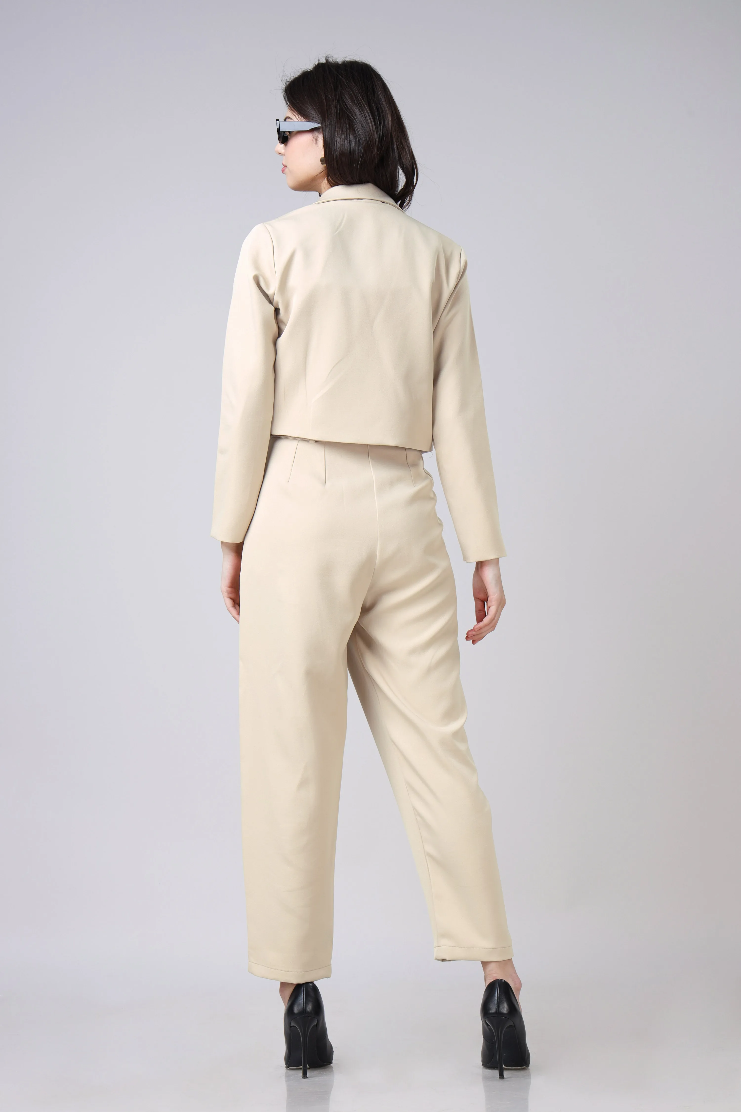 Lux Cropped Jacket With Top Tube And Trouser Set