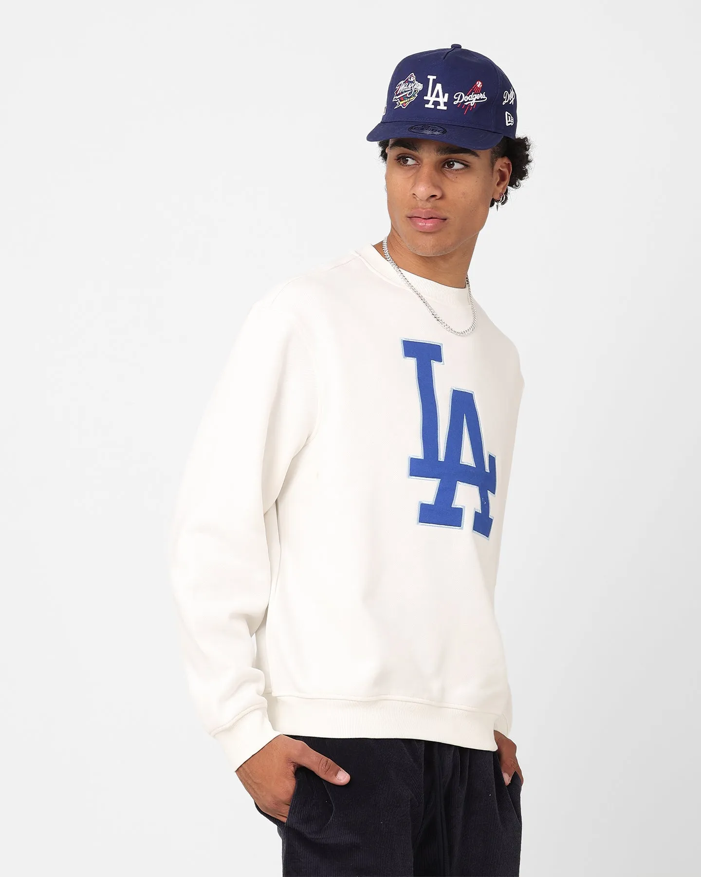 Majestic Athletic Los Angeles Dodgers Logo Applique Crewneck Vintage White