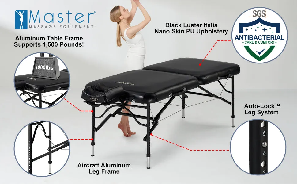 Master Massage 30" STRATOMASTER™ Portable Massage Table Package with NanoSkin™ (Black Color)