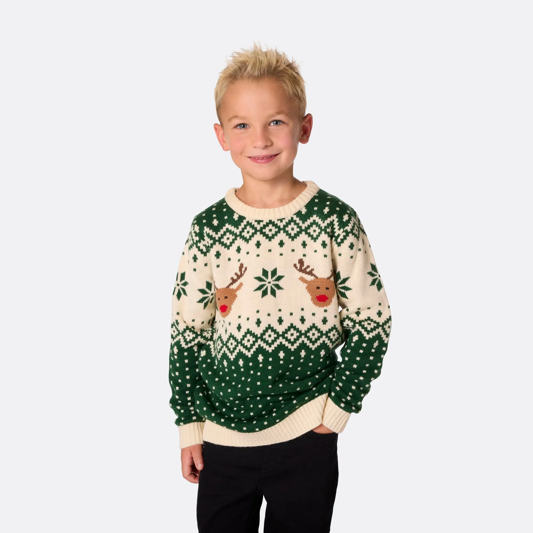 Matching Family Christmas Jumpers - Green Retro Reindeer