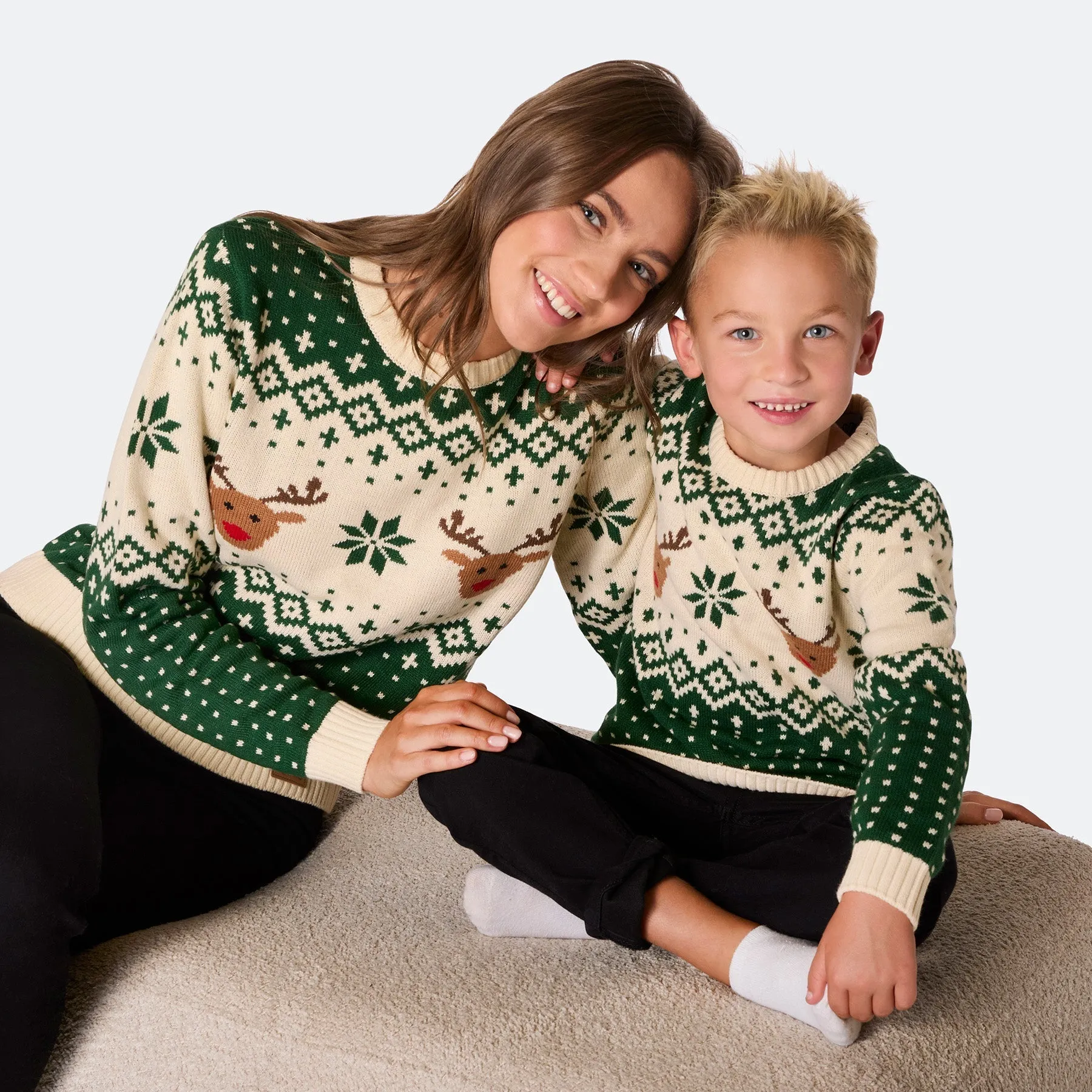 Matching Family Christmas Jumpers - Green Retro Reindeer