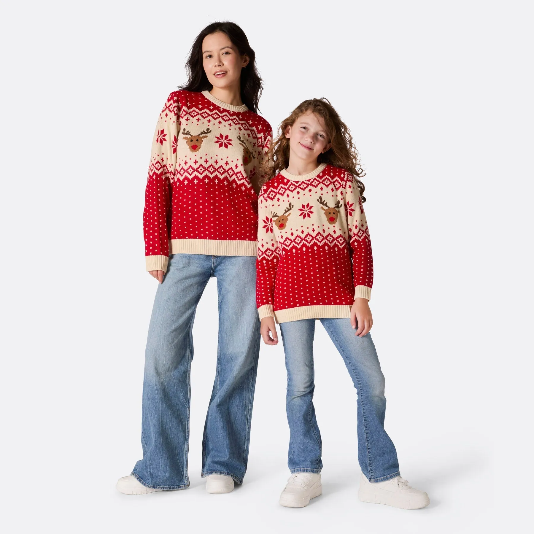 Matching Family Christmas Jumpers - Red Retro Reindeer