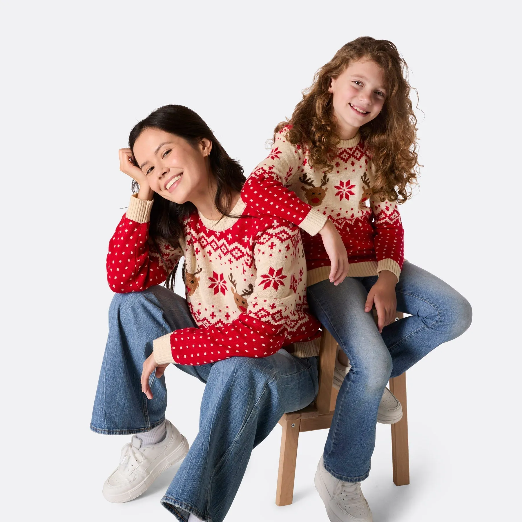 Matching Family Christmas Jumpers - Red Retro Reindeer