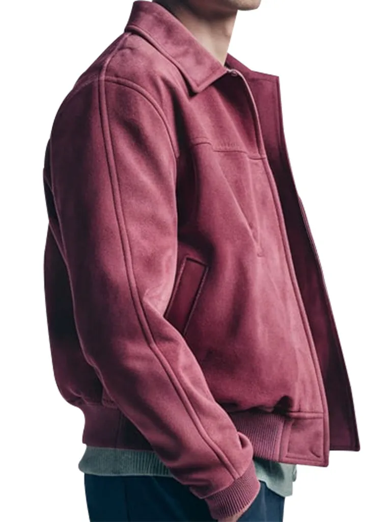 Men’s Classic Bomber Style Maroon Suede Leather Jacket