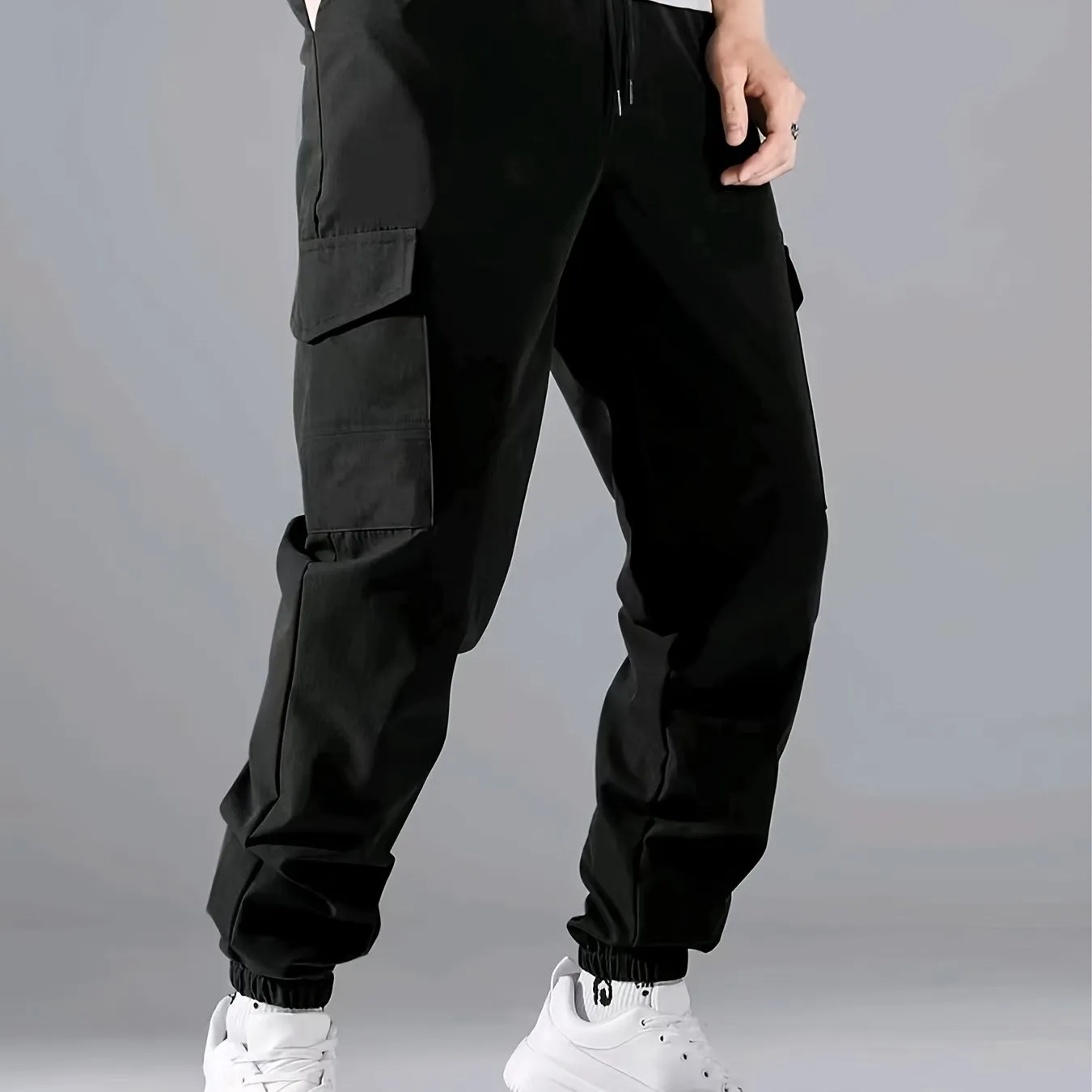 Mens Fashionable Cargo Pants - Solid Street Hue, Super Comfortable Loose Fit Joggers - Ventilated for Outdoor Adventures