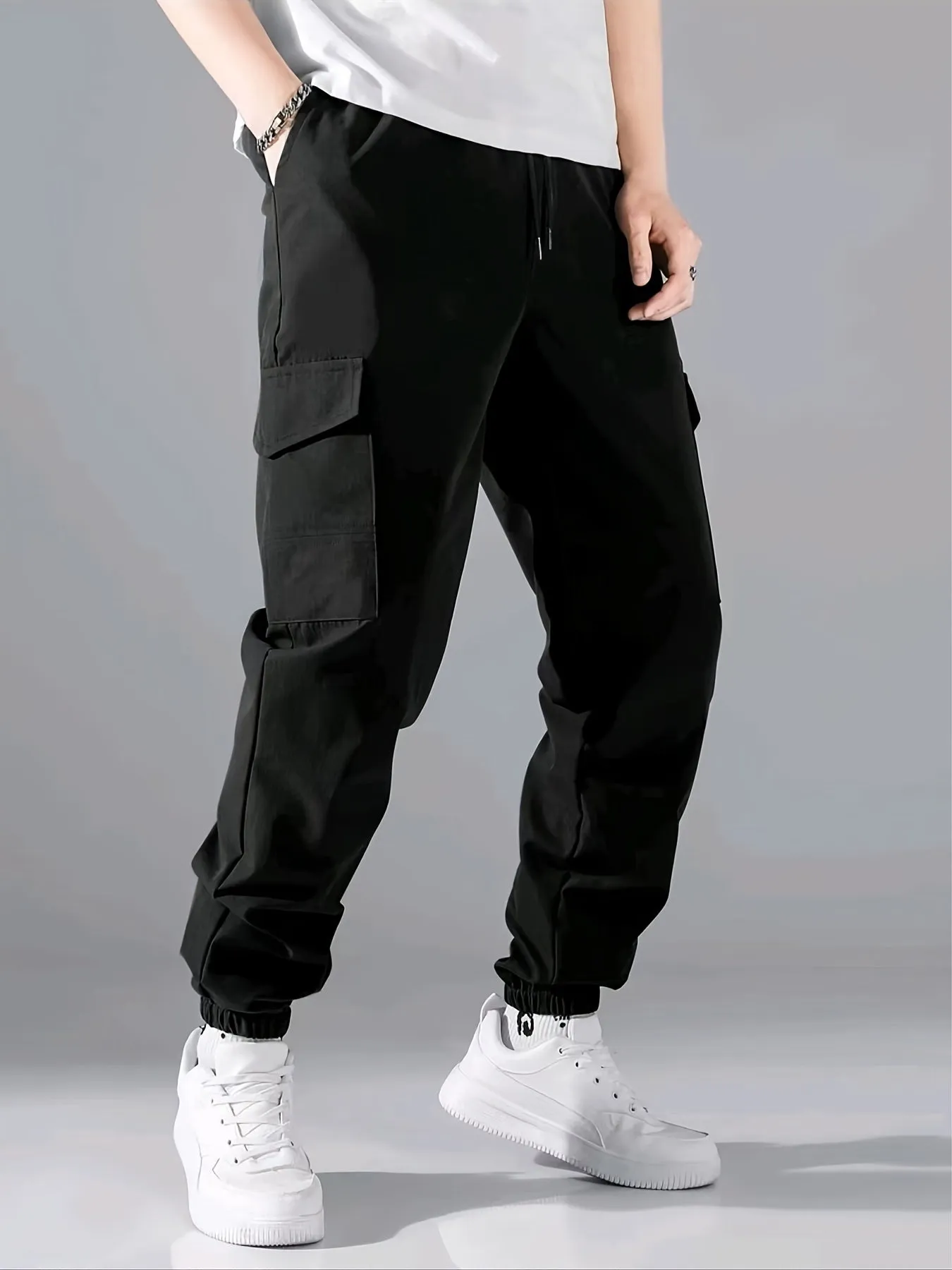 Mens Fashionable Cargo Pants - Solid Street Hue, Super Comfortable Loose Fit Joggers - Ventilated for Outdoor Adventures