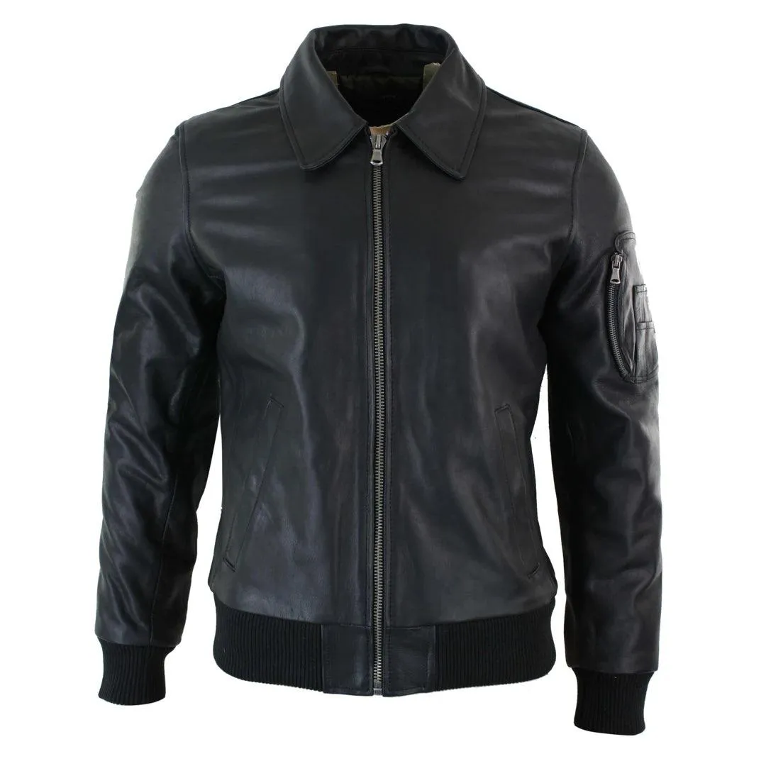 Mens Genuine Real Leather Harrington Bomber MA1 Classic Pilot MOD Jacket