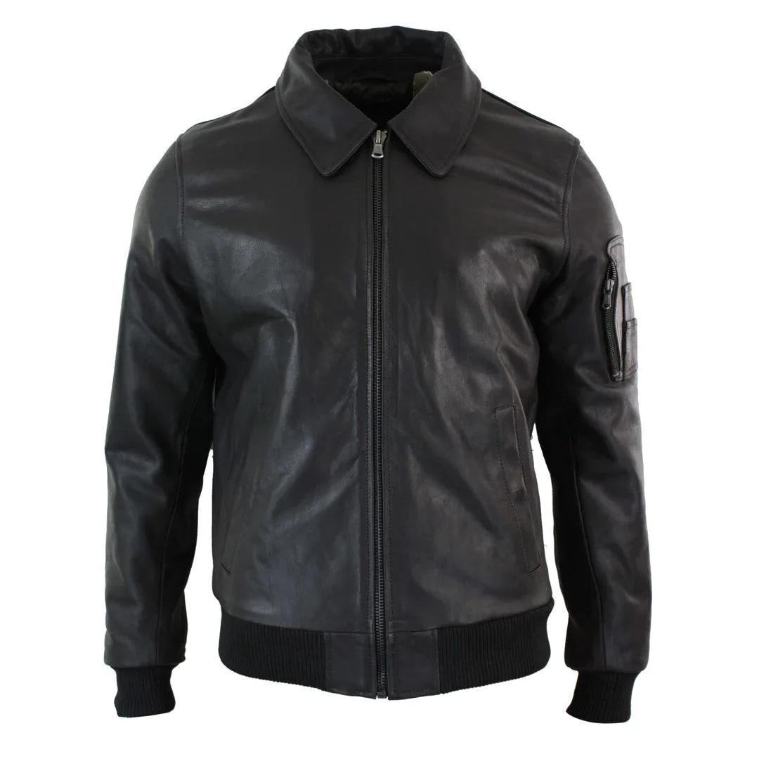 Mens Genuine Real Leather Harrington Bomber MA1 Classic Pilot MOD Jacket