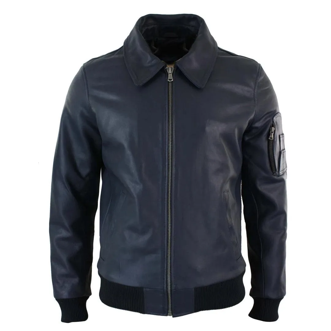 Mens Genuine Real Leather Harrington Bomber MA1 Classic Pilot MOD Jacket