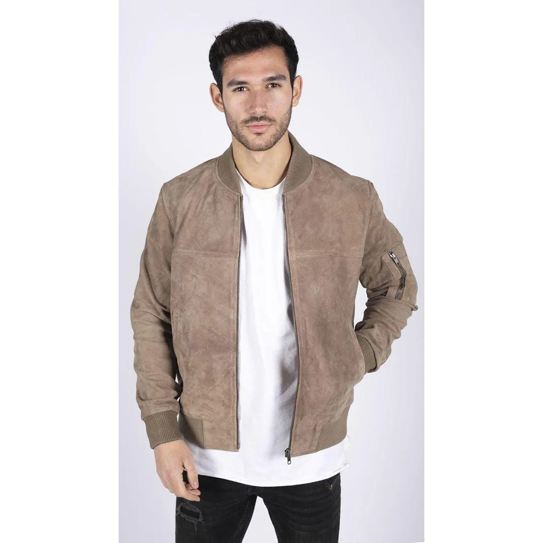 Mens Genuine Suede Bomber Jacket Leather Casual Varsity VIntage Smart Casual