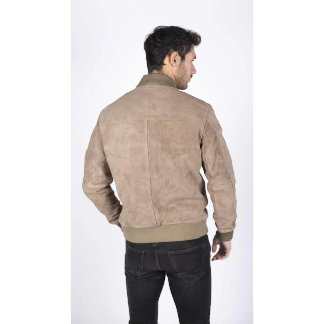 Mens Genuine Suede Bomber Jacket Leather Casual Varsity VIntage Smart Casual