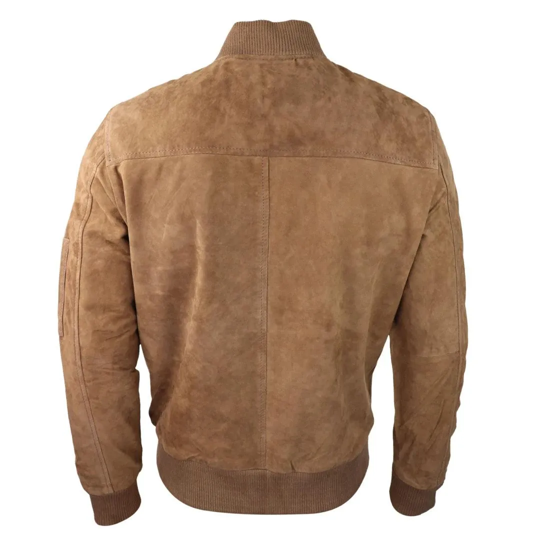 Mens Genuine Suede Bomber Jacket Leather Casual Varsity VIntage Smart Casual