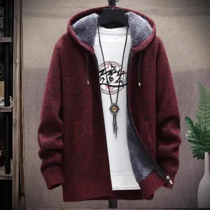 Men‘s Knitted Cardigan Winter Jacket/Hooded Fleece Warm Coat