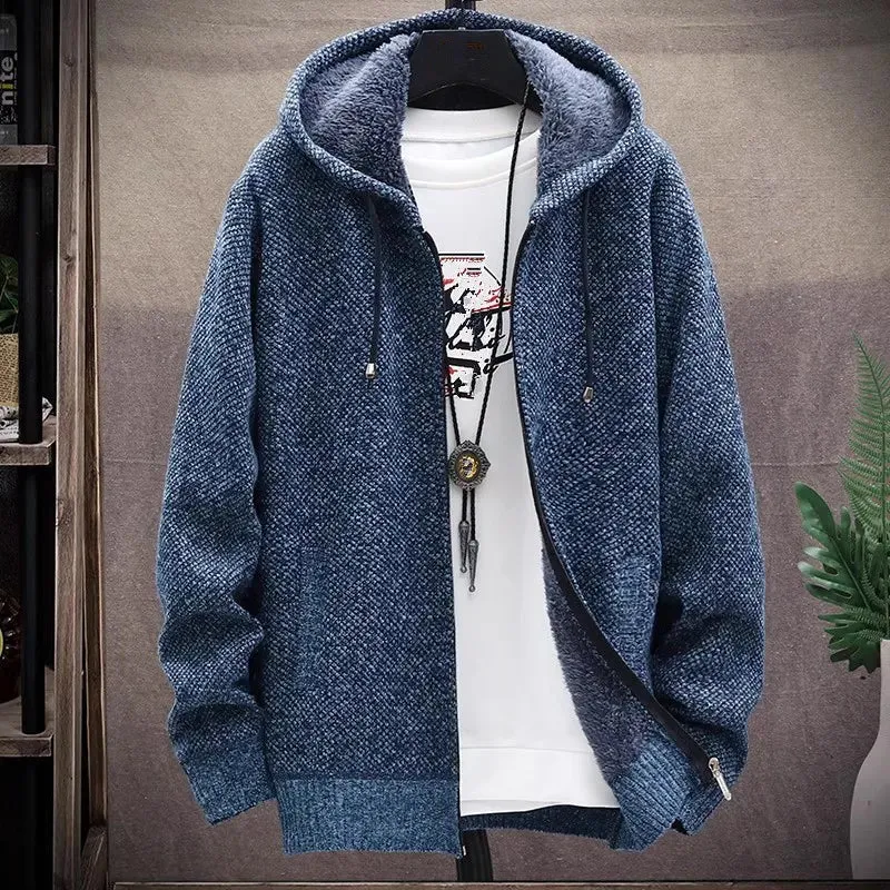 Men‘s Knitted Cardigan Winter Jacket/Hooded Fleece Warm Coat