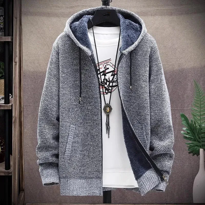 Men‘s Knitted Cardigan Winter Jacket/Hooded Fleece Warm Coat