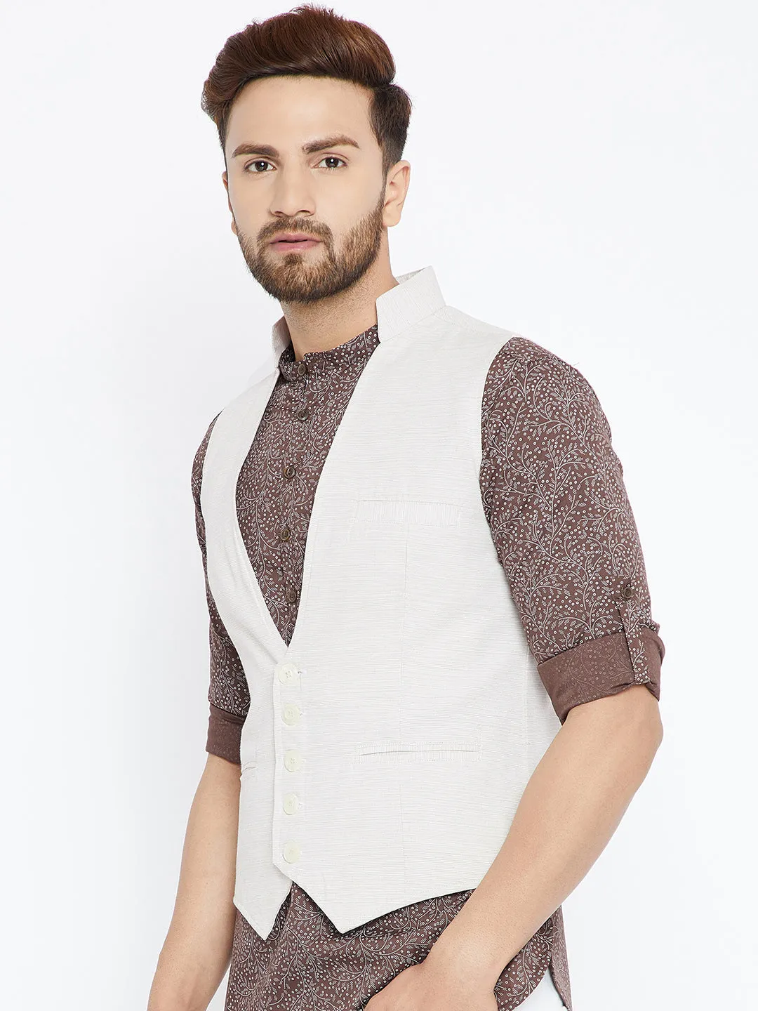 Men's Off White Waist Coat - Even Apparels