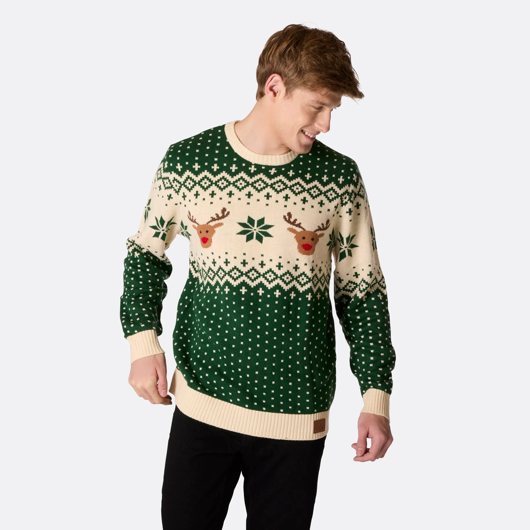 Men's Retro Reindeer Green Christmas Jumper