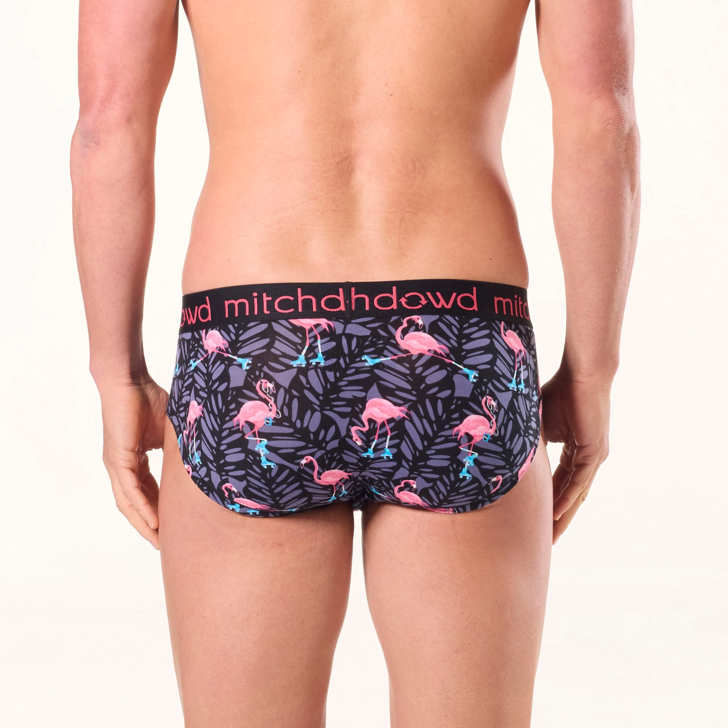 Men's Rolling Flamingos Bamboo Briefs - Black