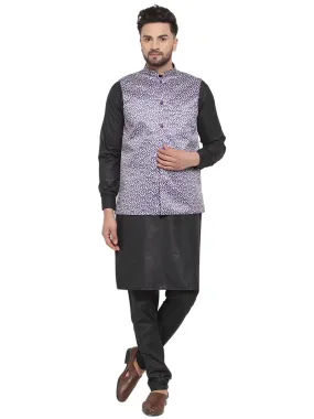 Men's Solid Cotton Kurta Pajama with Printed Waistcoat ( JOKP WC 4061 Purple-B ) - Virat Fashions