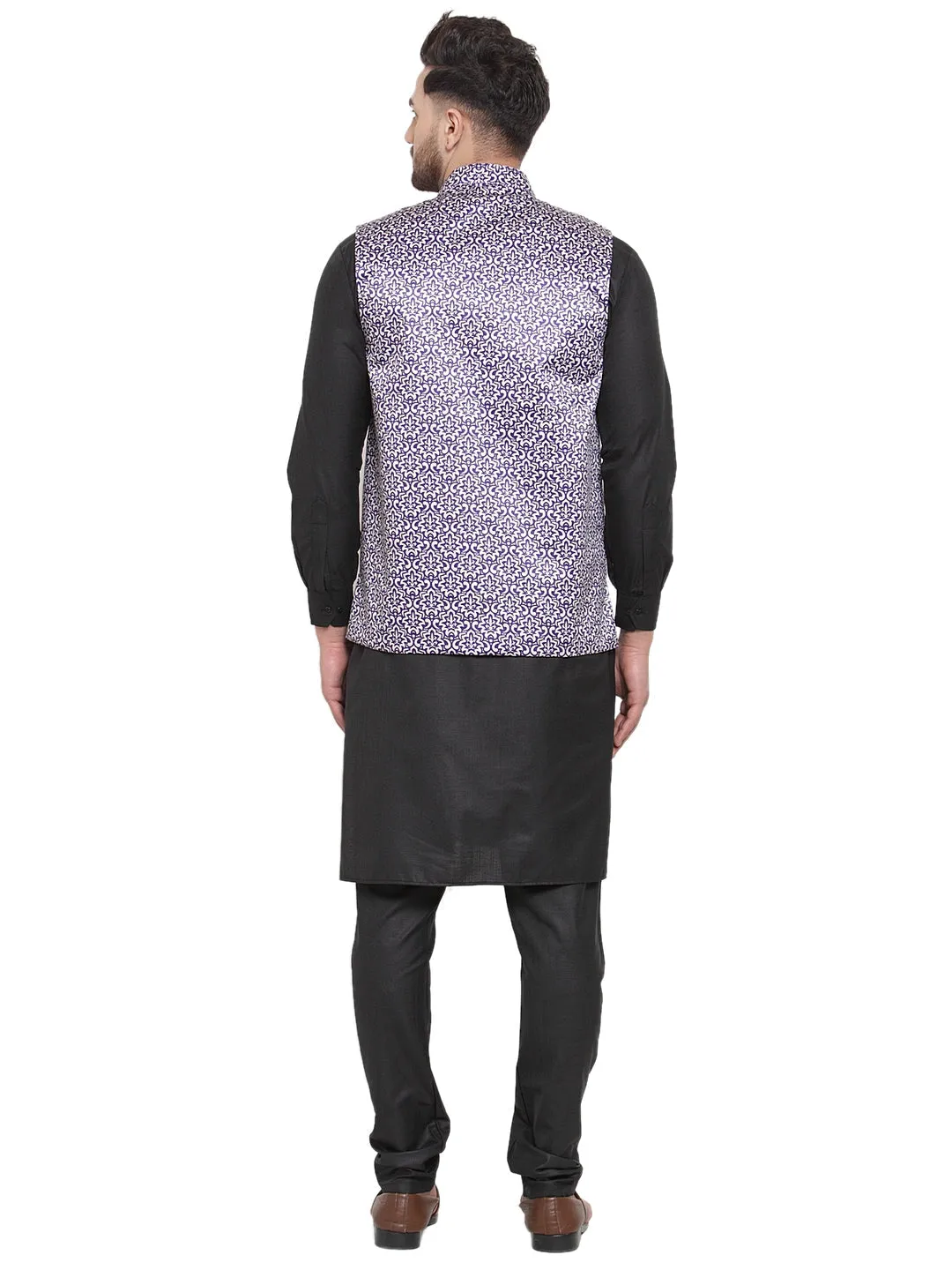 Men's Solid Cotton Kurta Pajama with Printed Waistcoat ( JOKP WC 4061 Purple-B ) - Virat Fashions