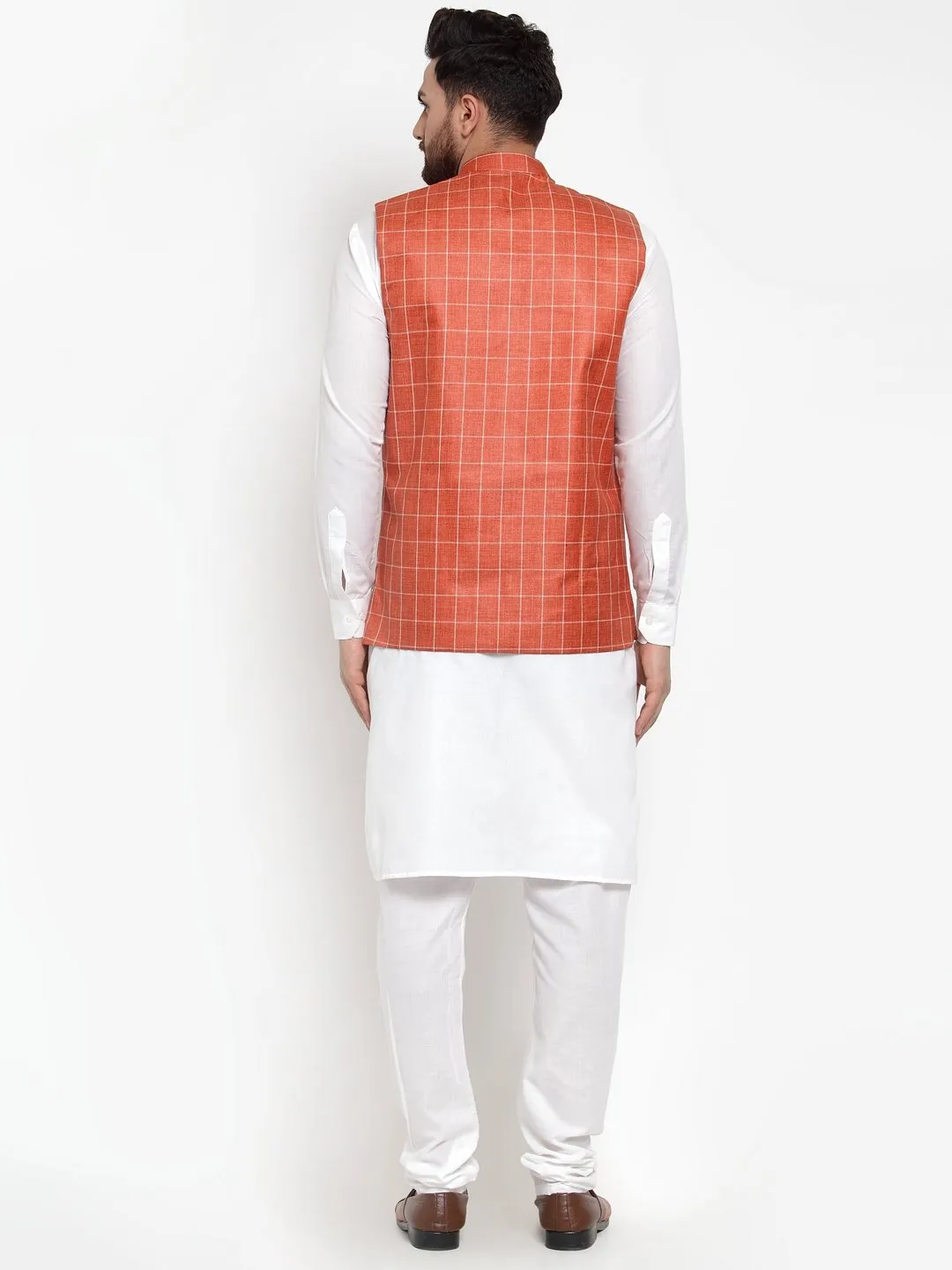 Men's Solid Kurta Checked Waist Coat  with Churidar - Virat Fashions