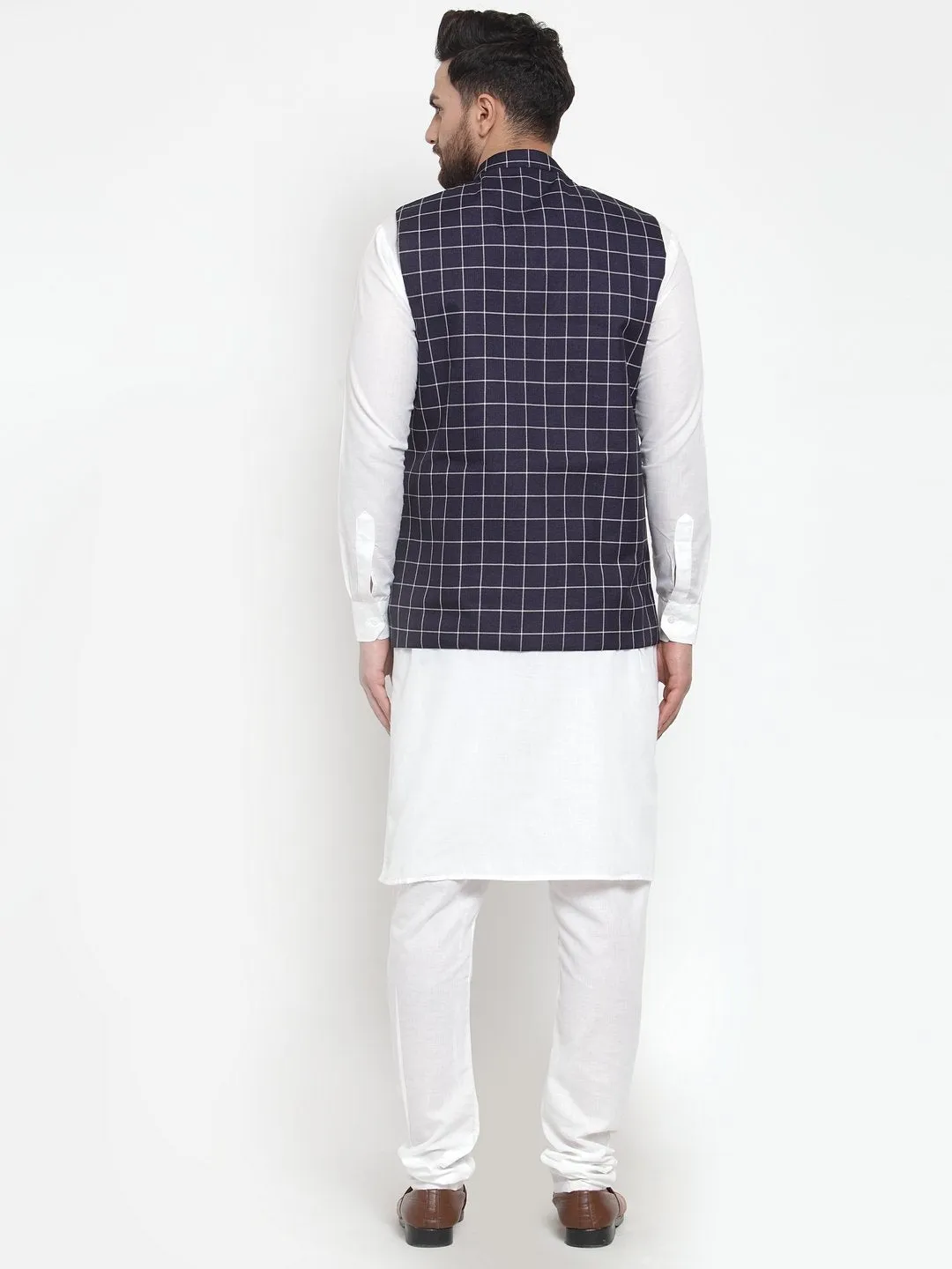 Men's Solid Kurta Checked Waist Coat  with Churidar - Virat Fashions