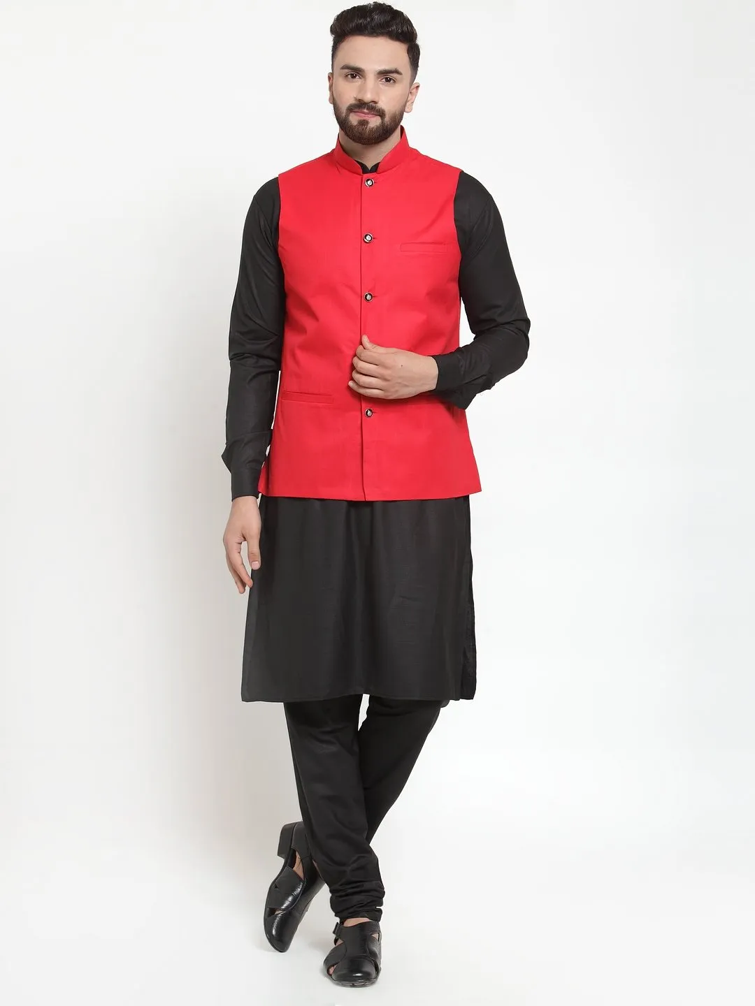 Men's Solid Kurta Waist Coat  with Churidar - Virat Fashions