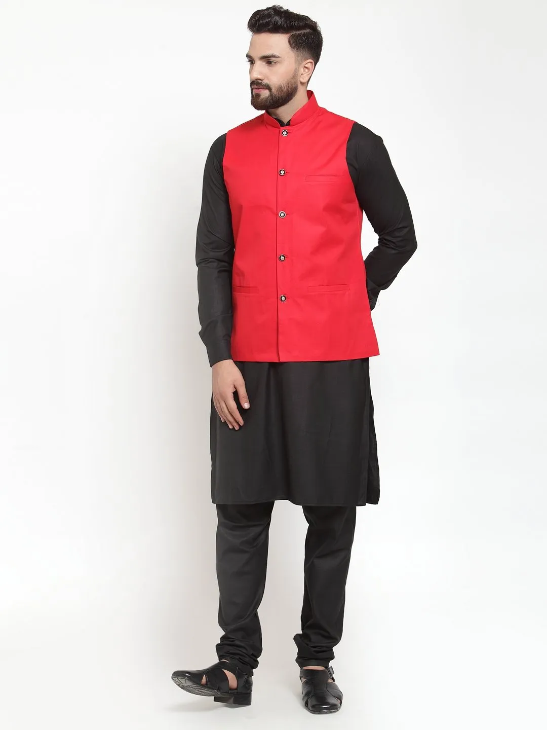 Men's Solid Kurta Waist Coat  with Churidar - Virat Fashions