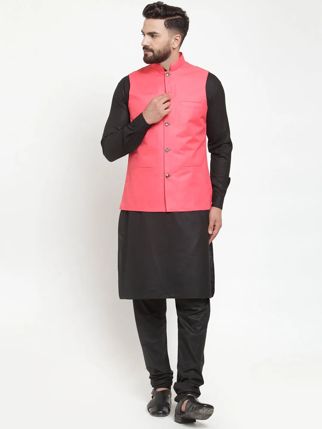 Men's Solid Kurta Waist Coat  with Churidar - Virat Fashions