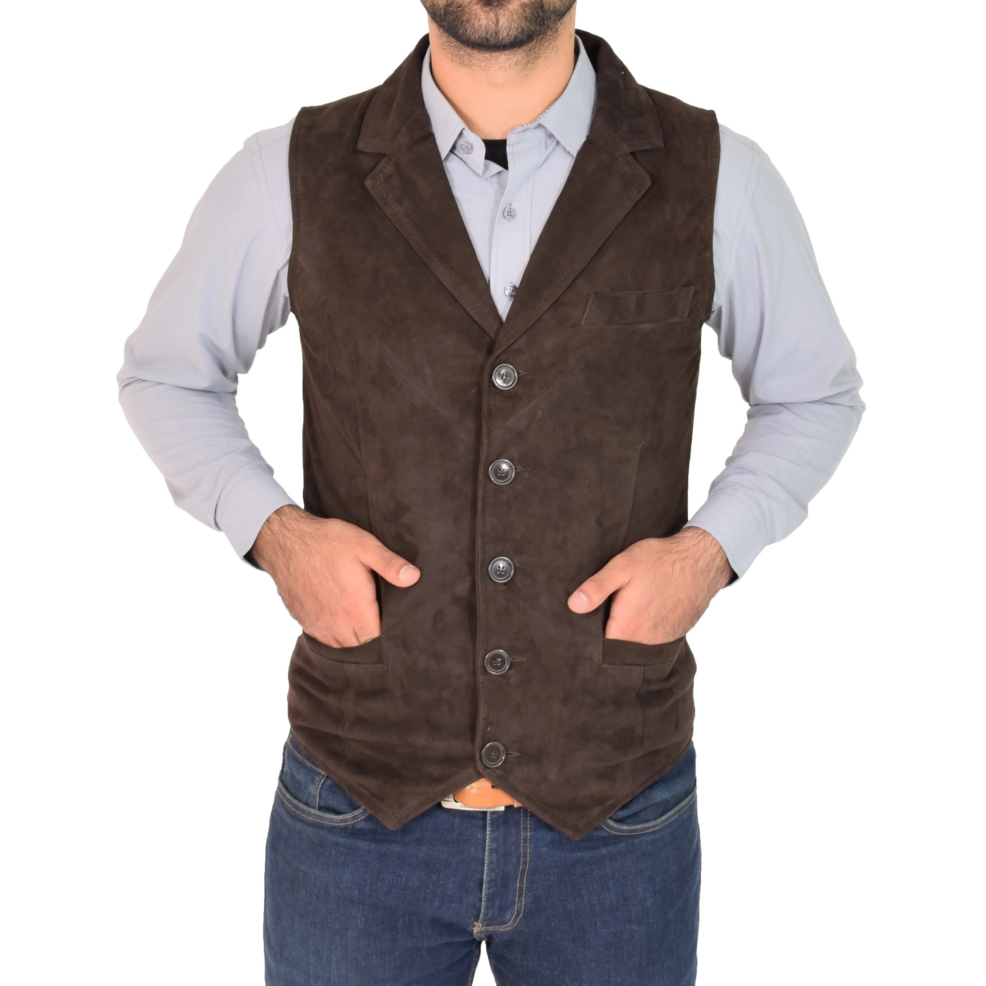 Mens Suede Buttoned Waistcoat Gilet Devin Brown