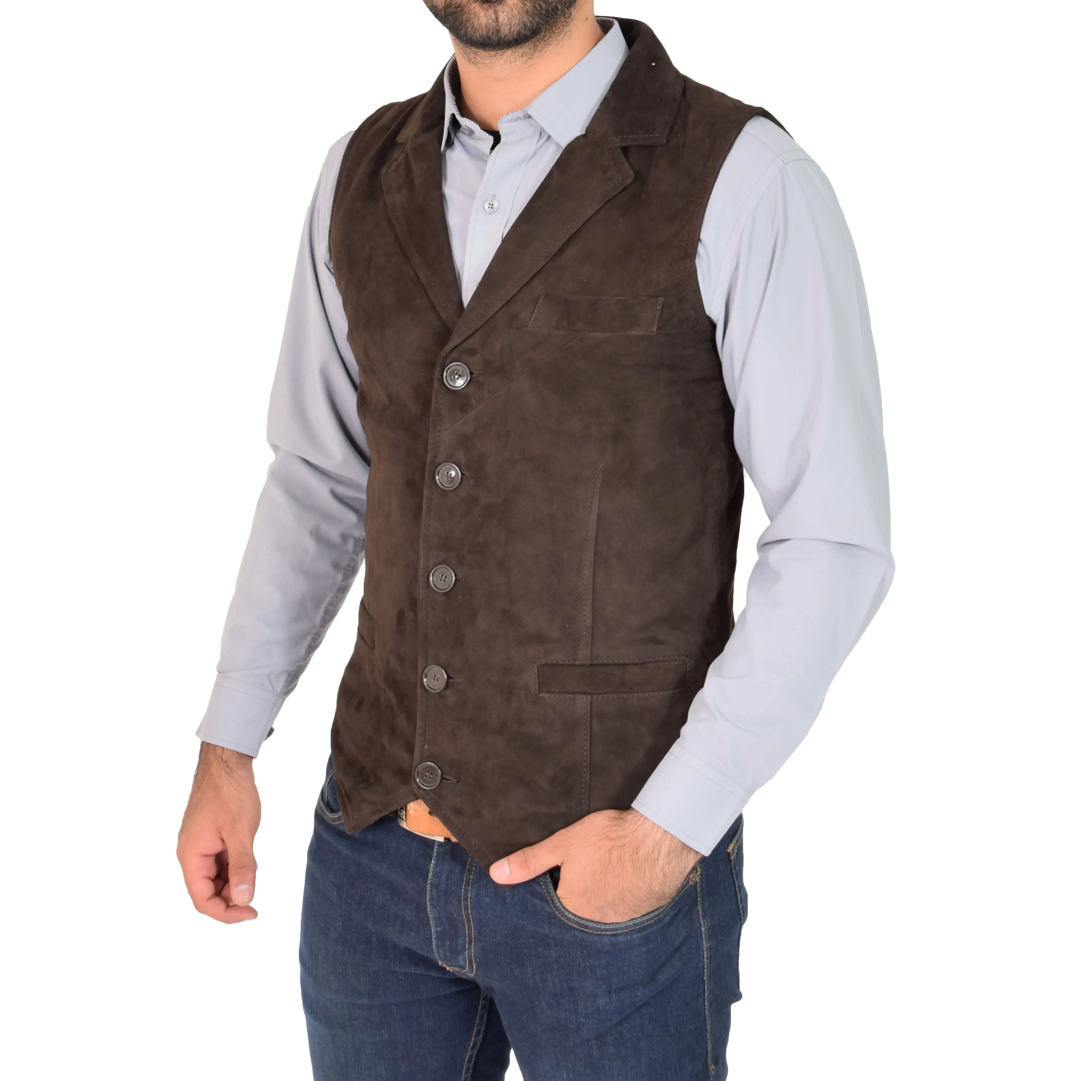 Mens Suede Buttoned Waistcoat Gilet Devin Brown