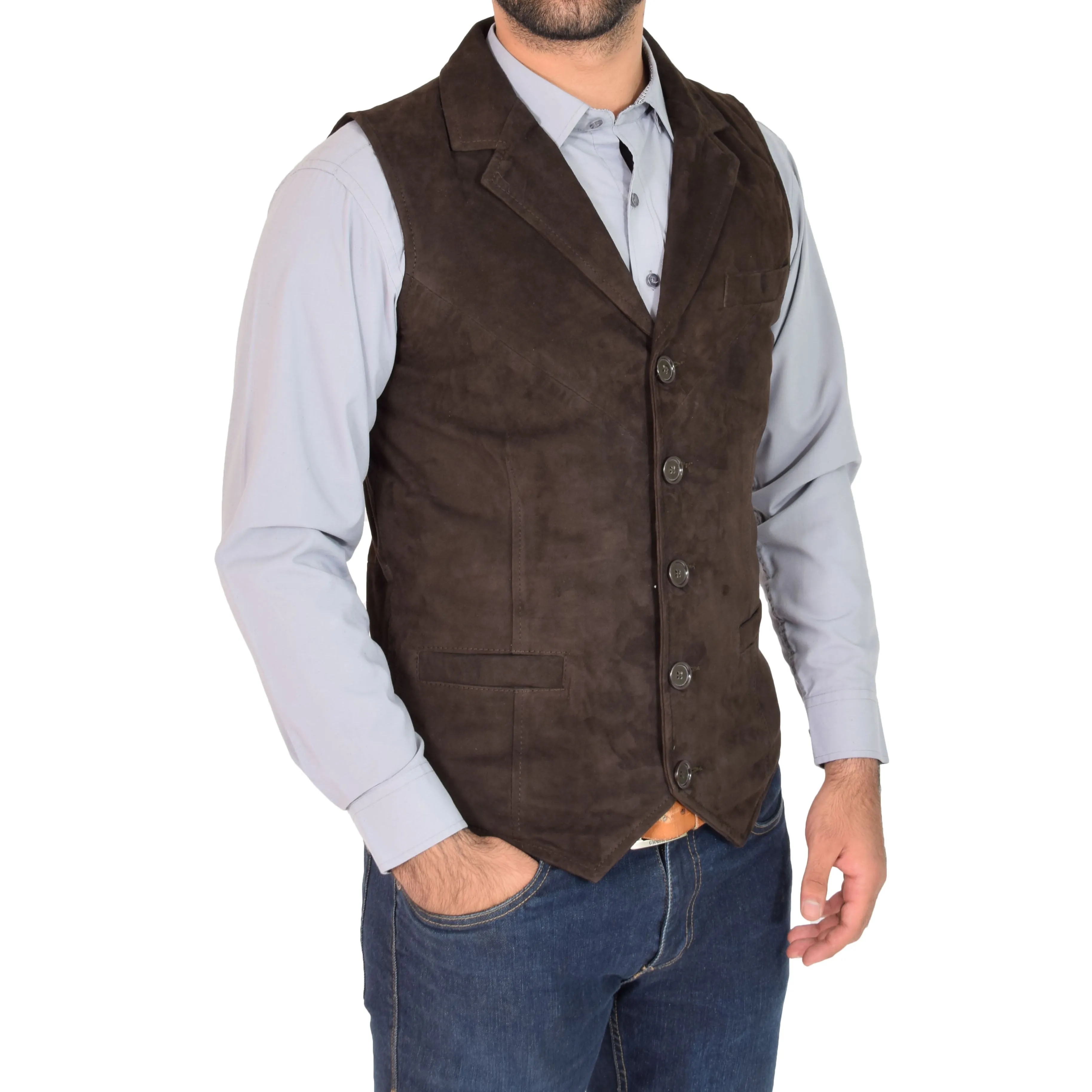 Mens Suede Buttoned Waistcoat Gilet Devin Brown