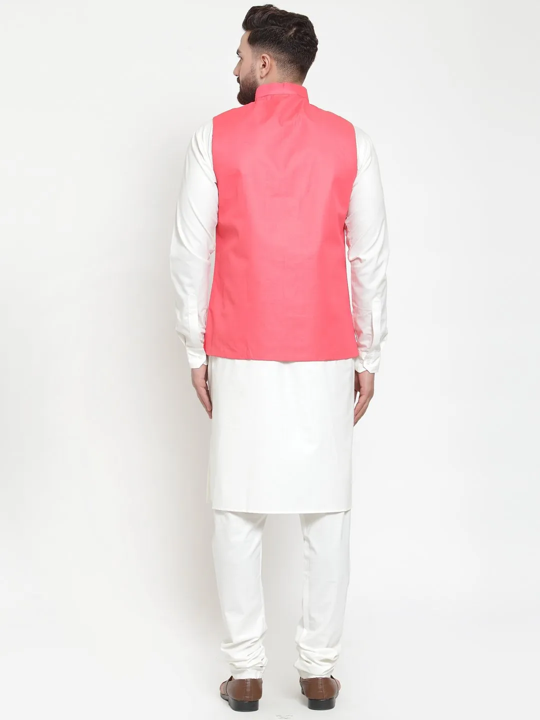 Men's White Solid Kurta & Waist Coat  with Churidar - Virat Fashions