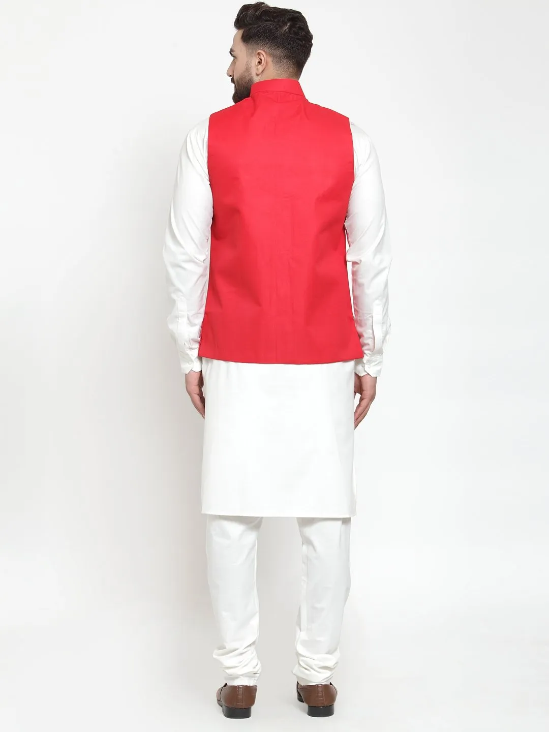 Men's White Solid Kurta & Waist Coat  with Churidar - Virat Fashions