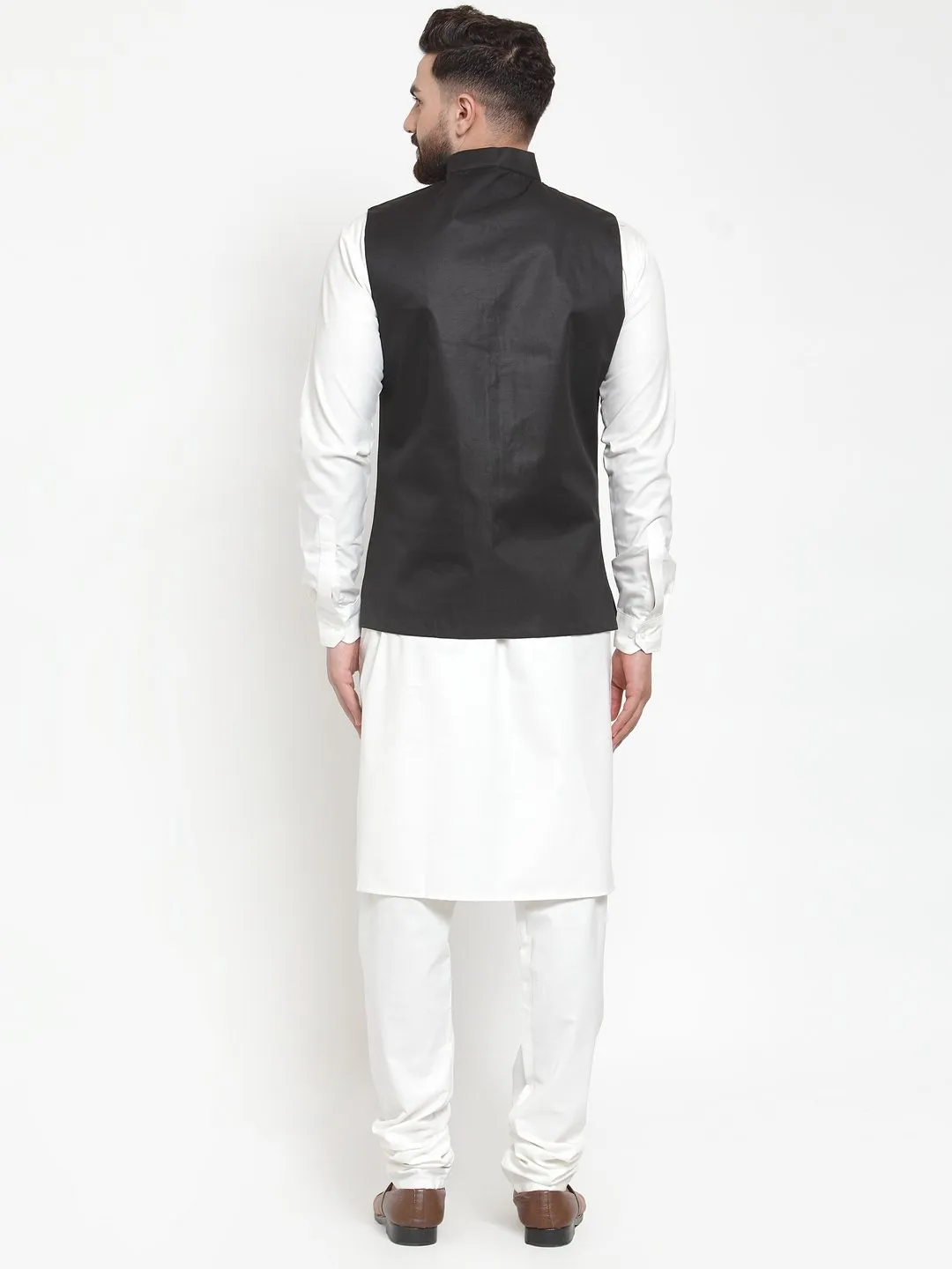 Men's White Solid Kurta & Waist Coat  with Churidar - Virat Fashions