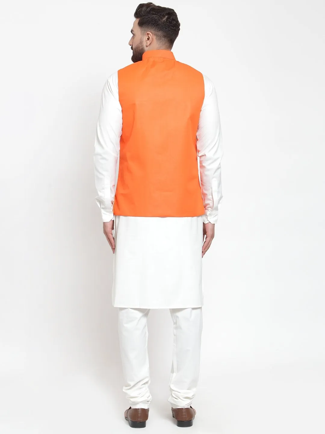 Men's White Solid Kurta & Waist Coat  with Churidar - Virat Fashions