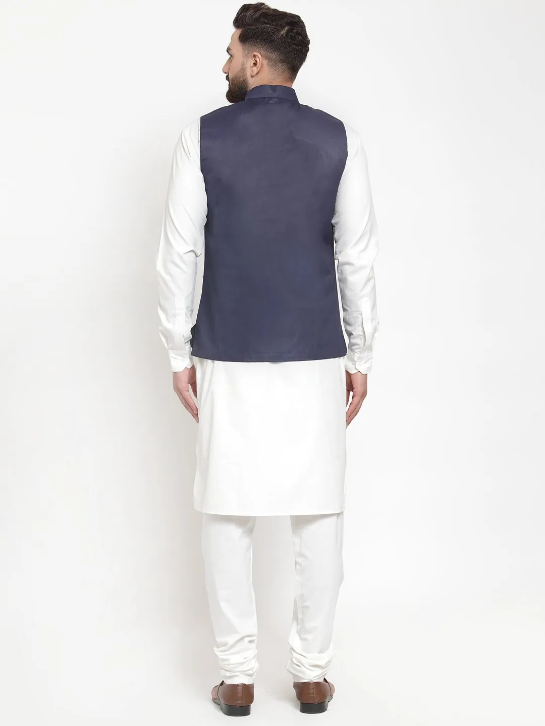 Men's White Solid Kurta & Waist Coat  with Churidar - Virat Fashions