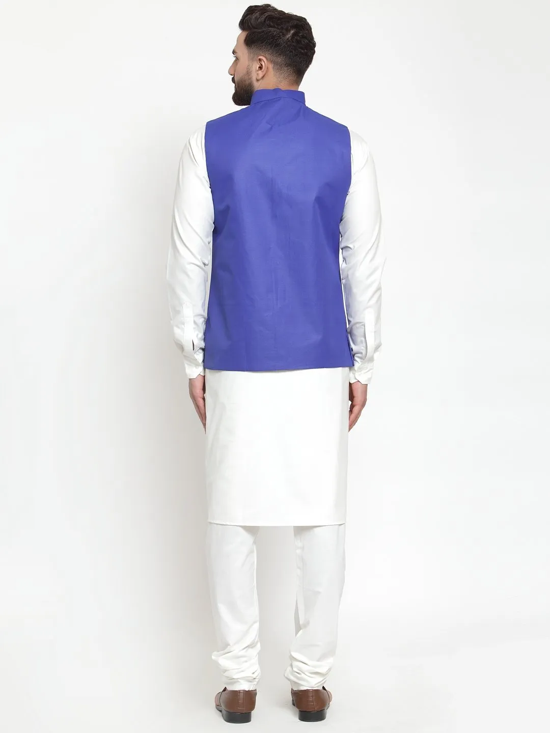 Men's White Solid Kurta & Waist Coat  with Churidar - Virat Fashions